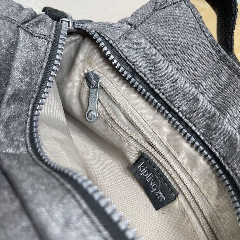 Kipling Shoulder Bag Nylon Silver Grey Felix Mini Double Handle Tote Purse - Picture 8 of 14